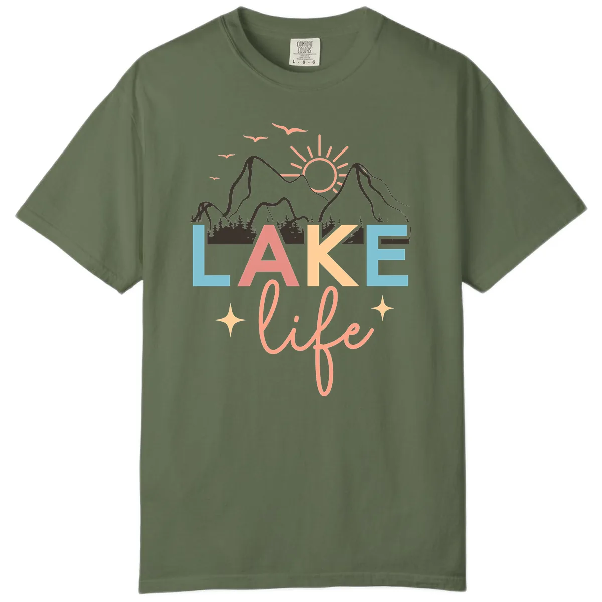 Mountain Lake Life Typography Comfort Color in Sage